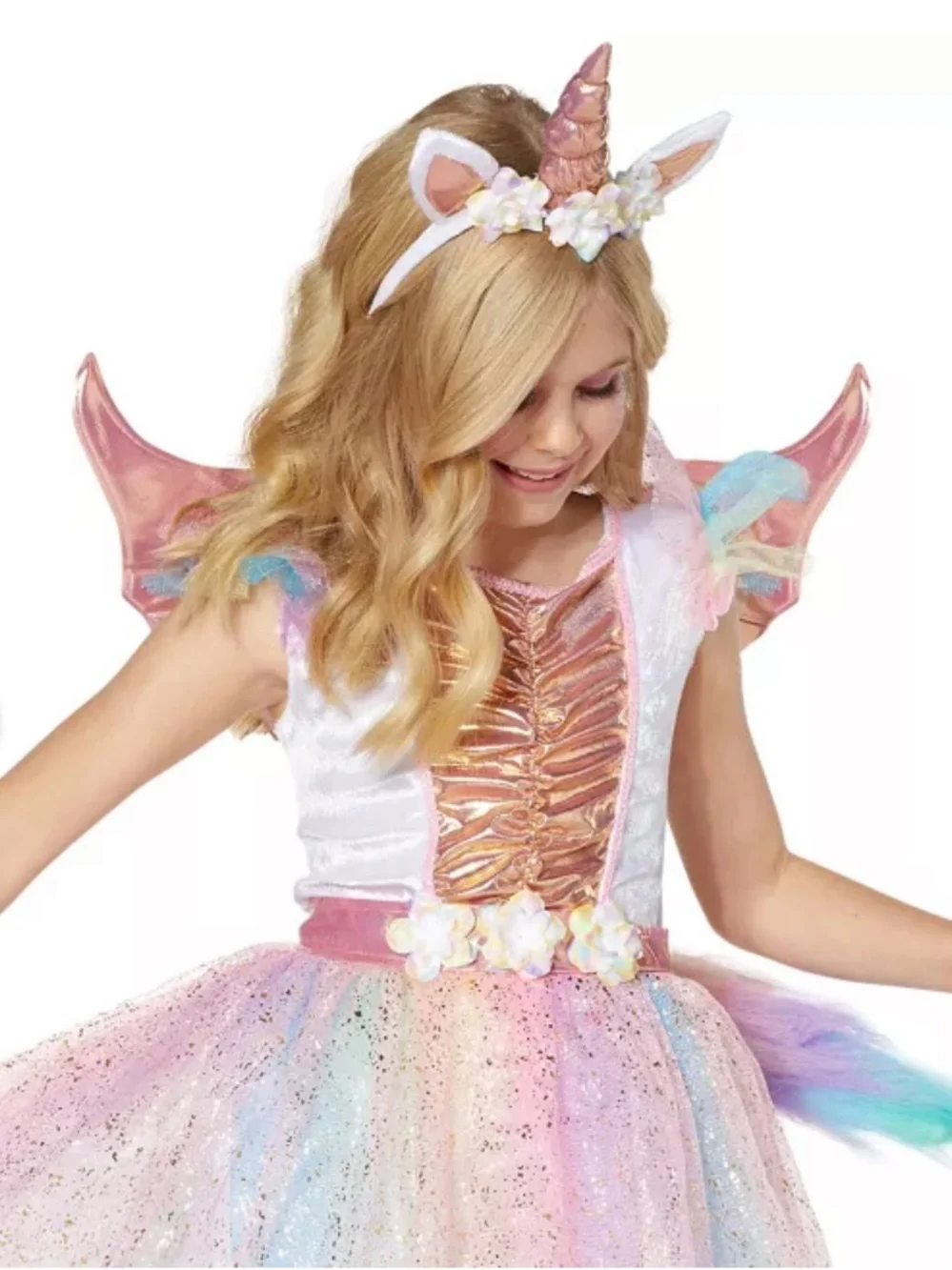 Spirit Pink Unicorn Fairy Costume with Pastel Rainbow Tulle